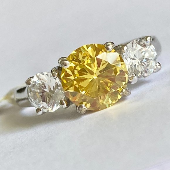 Sterling Silver Yellow Cubic Zirconia Ring Cocktail Size 9 10 Round Cut 925 - Picture 4 of 13